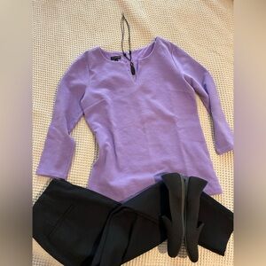 Talbots Lavender Ribbed Top with Exposed Zipper on Back, XS, Cotton Spandex
